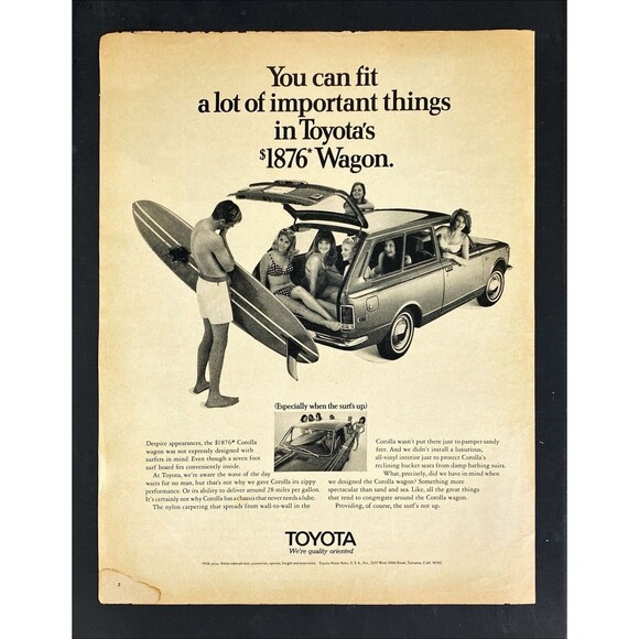 Toyota Corolla Wagon "You Can Fit a Lot of Important Things" Vtg Print Ad 1970 - Picture 3 of 3